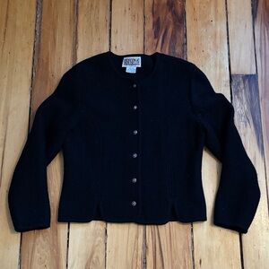 Vintage Black Button-Up Women's Wool Sweater